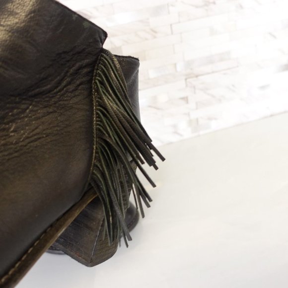 See By Chloe Boots Women Leather Size 36.5 Black Western Ankle Booties Fringes 6 - Picture 7 of 15